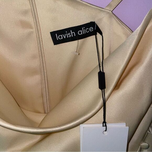 NEW Lavish Alice 4 Midi Cocktail Dress Cream Ruched Cowl Neckline - Picture 5 of 9